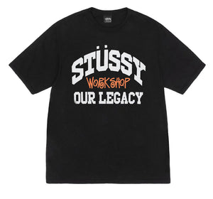 Stussy x Our Legacy Work Shop Collegiate Tee Black Pigment Dyed (2024)